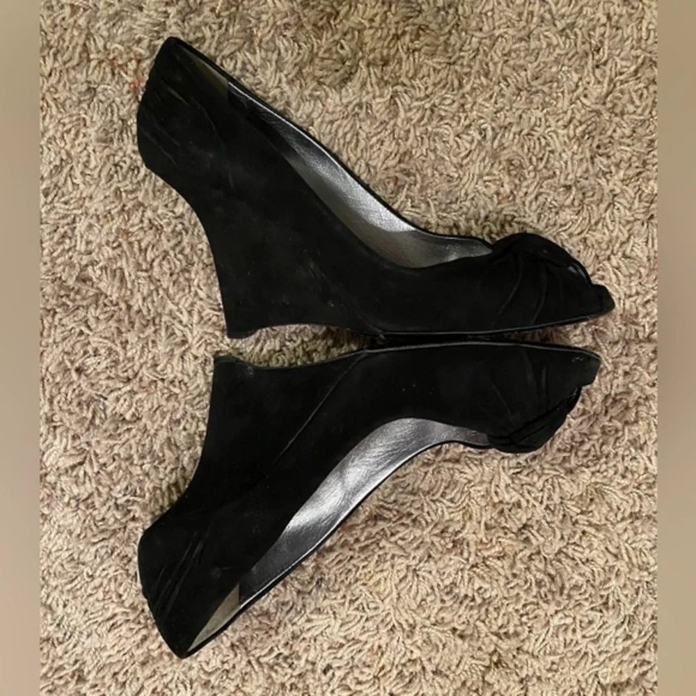 PRADA Suede Wedge Heel Pumps Black Y2K 90’s